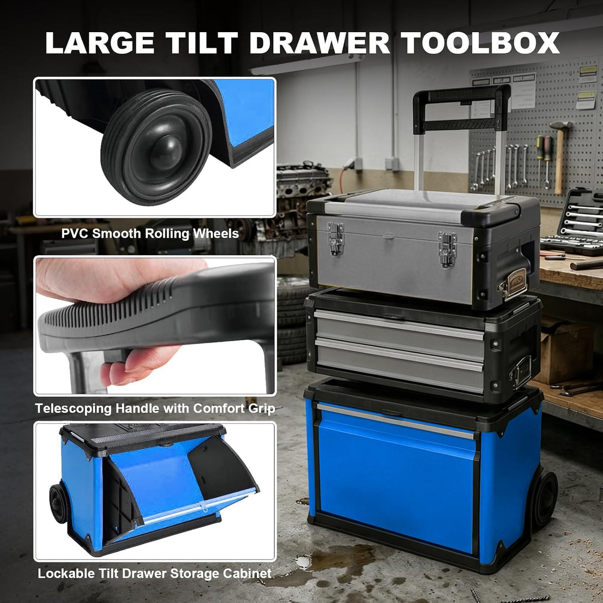 stackable rolling tool box portable metal toolbox organizer, package contents