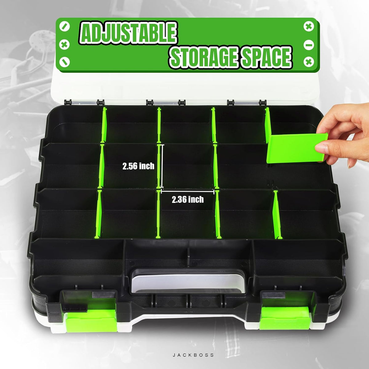 jack boss tool box with transparent lid, double, close-up detail