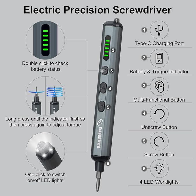 STREBITO Mini Electric Screwdriver Set, 70 in 1 Small Electric Screwdriver