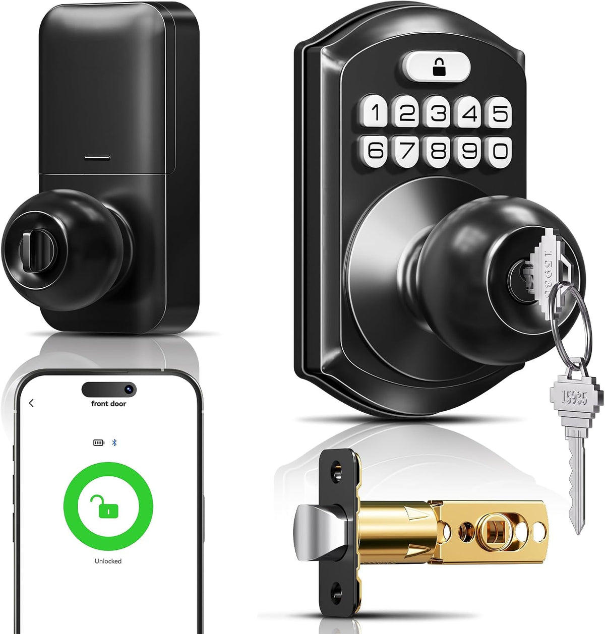 TEEHO TE018 Smart Keypad Door Lock with Handle, App Control, Matte Black