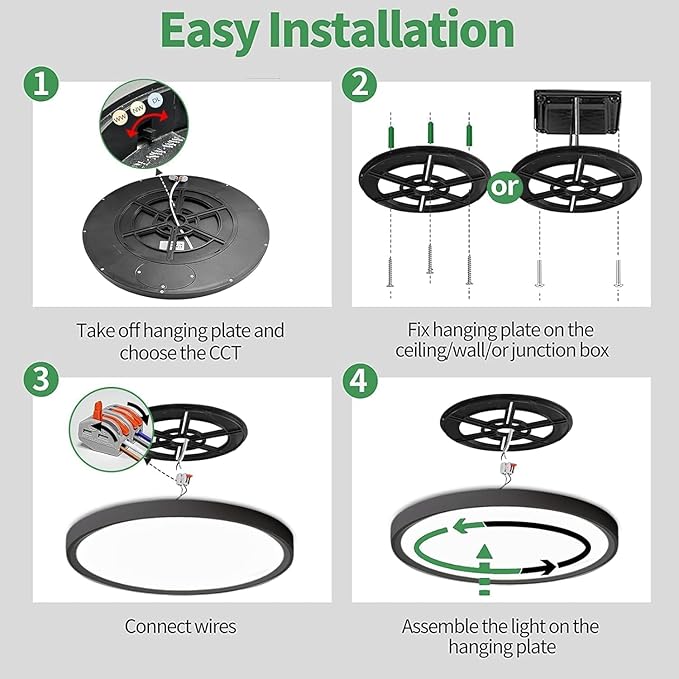6PK 15.8 Inch LED Flush Mount Ceiling Light Black, 3000K/4000K/6000K CCT