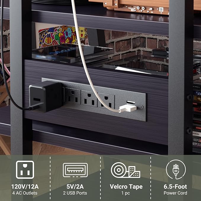 Besiost AV Media Stand with Outlets, Media Console with LED Lights, Stereo