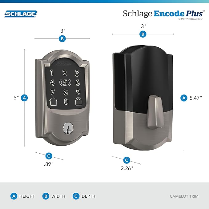 Schlage BE499WB CAM 619 Encode Plus WiFi Deadbolt Smart Lock, Keyless Entry