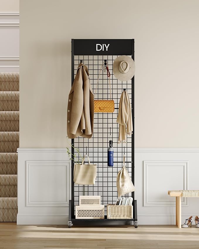 CHOEZON Grid Wall Panel, 2’ x 5.7’ Ft Floor Standing Gridwall Display Rack