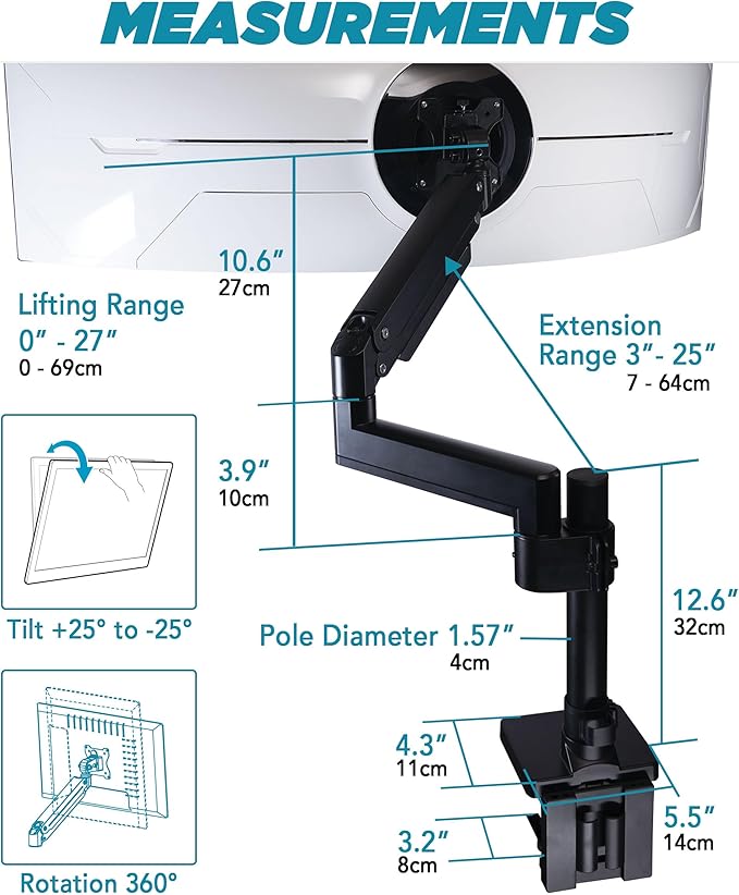 ULTRARM Heavy Duty Monitor Arm for Ultrawide Monitors up to 57" and 44 lbs