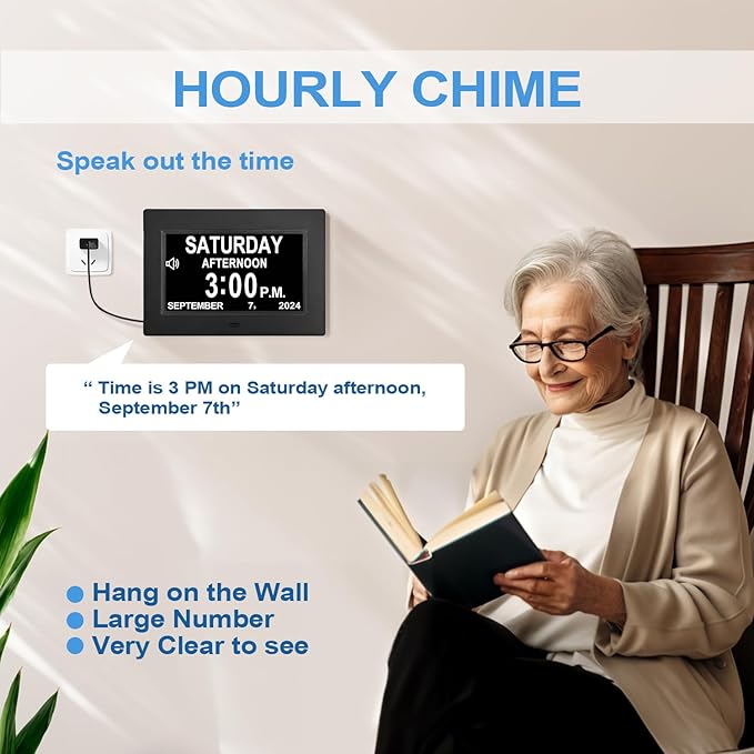 JALL 【2024 New】 Digital Calendar Dementia Day Clock, 7 Inch Large Screen Display