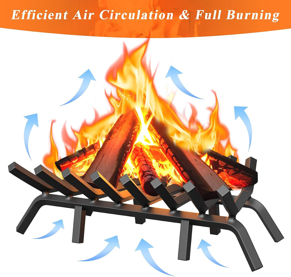Jusgym Fireplace Grate 30 Inch with 8 Support Legs and Fire Tongs & Poker