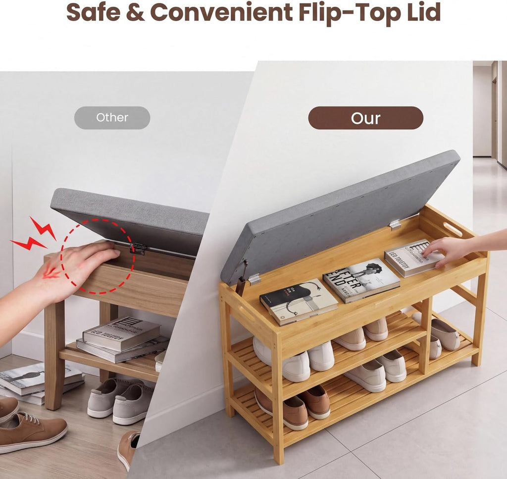 2-Tier Shoe Rack Bench with Flip-Top Storage, 36" Entryway Bench with Seat