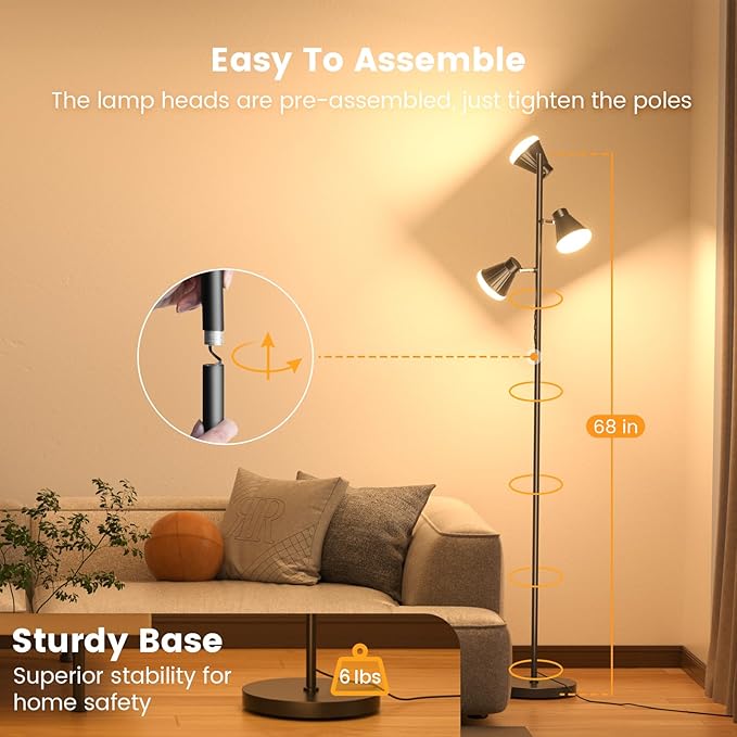 SIBRILLE 36W LED Tree Floor Lamp, Dimmable Tall Standing Lamp