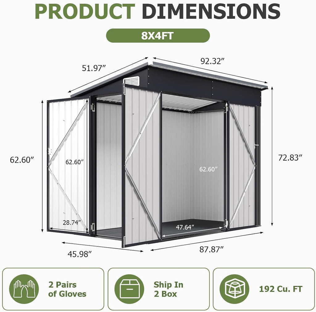 Aoxun 7.5'x4' Shed with 3 Doors & 14mm PP Floor & Magnetic Sensor Light