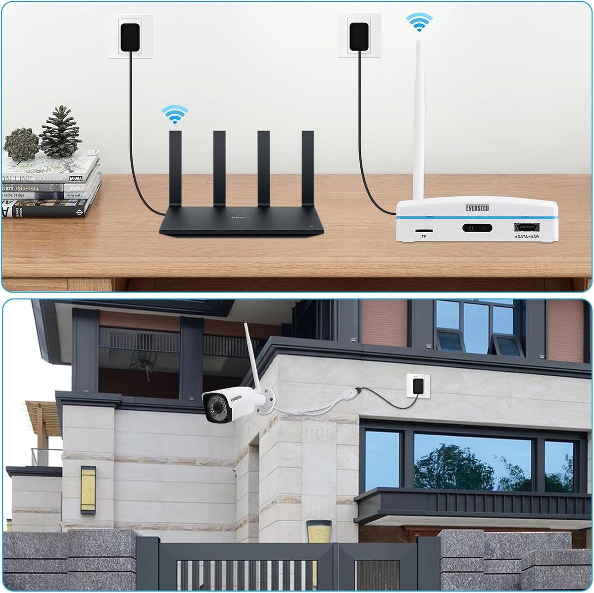 expandable 8ch mini nvr & security cameras system-2pcs shown in use