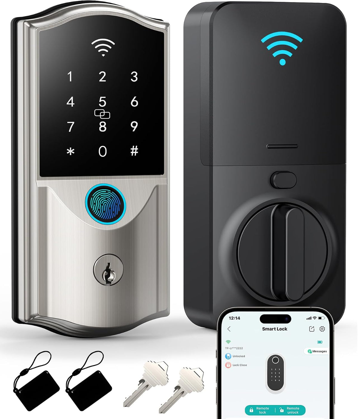 Built-in WiFi Smart Lock for Front Door, Fingerprint Keypad Deadbolt