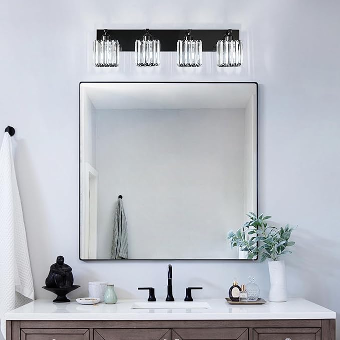 FDPBY Modern Bathroom Vanity Light 4-Lights Plating Black Crystal Bathroom Wall