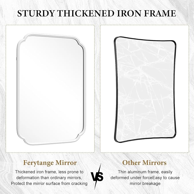 White Bathroom Vanity Mirror for Over Sink 30" x 40" Modern Rounded Corner