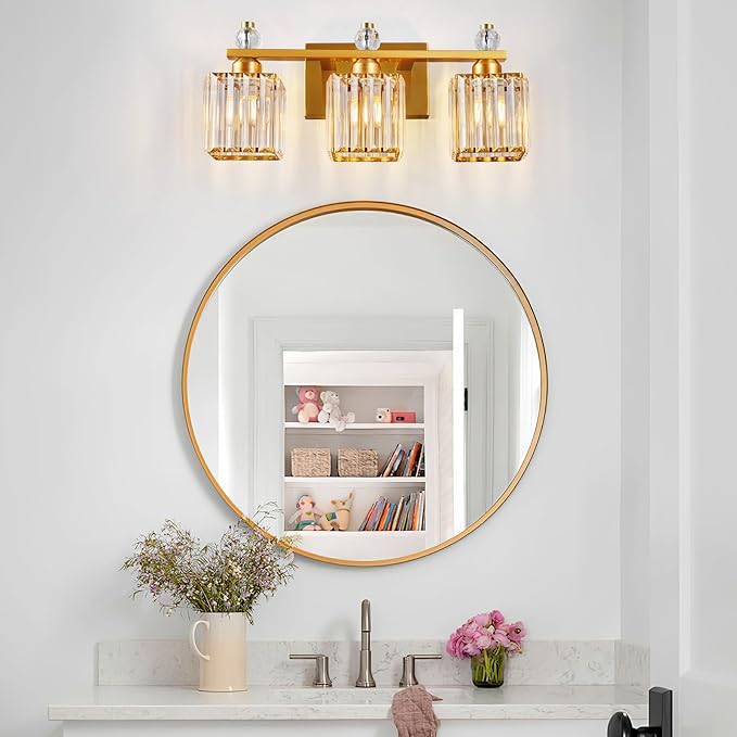 FDPBY Bathroom Vanity Lights 3-Light Modern Crystal Vanity Light Gold Bathroom