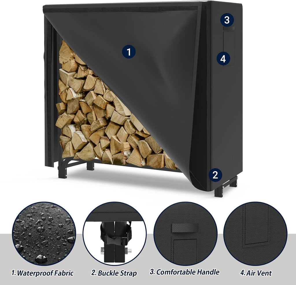 WALMANN 4ft Firewood Log Rack with Cover Outdoor, Heavy Duty Firewood Rack