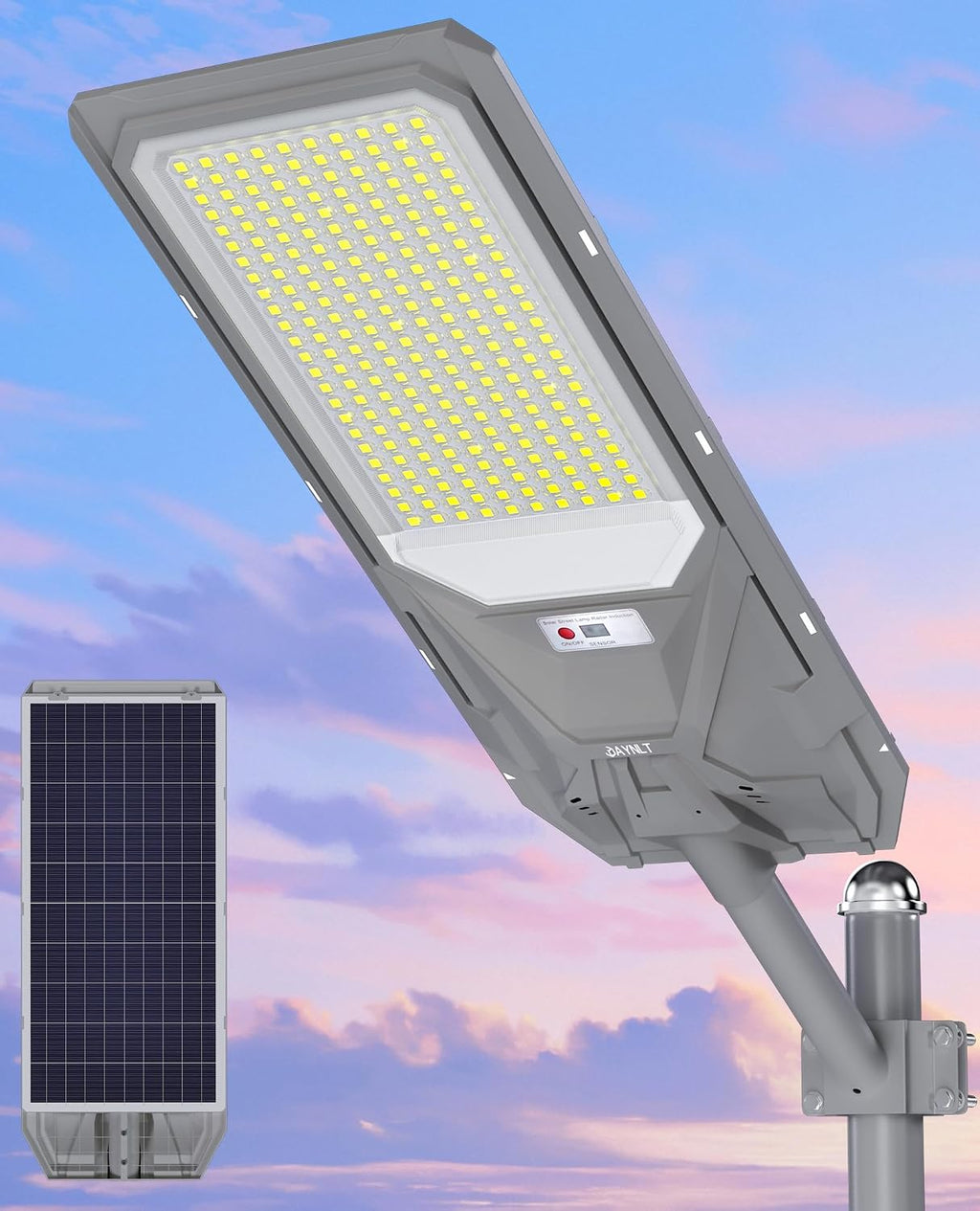 JAYNLT X-12000W Solar Street Lights, 6500K Commercial Parking Lot Light Dusk to