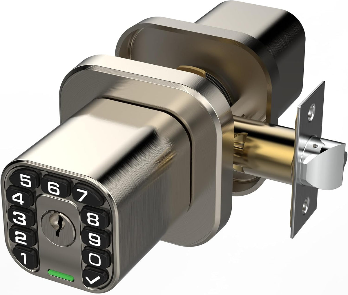 Richelock Square Door Knob with Keypad, Keylees Entry Door Lock with Cylinder, Auto Lock, Waterproof & Weatherproof Code Doorknob for Outdoor & Indoor, Bedroom, Entry Door,Office -Satin Nickel