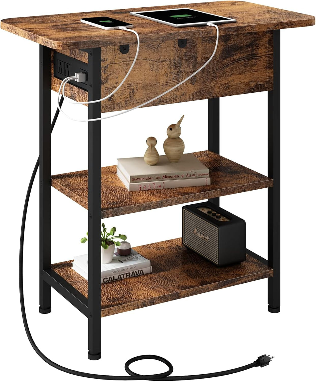 LIDYUK End Table with Charging Station, Flip Top Side Table with USB Ports and
