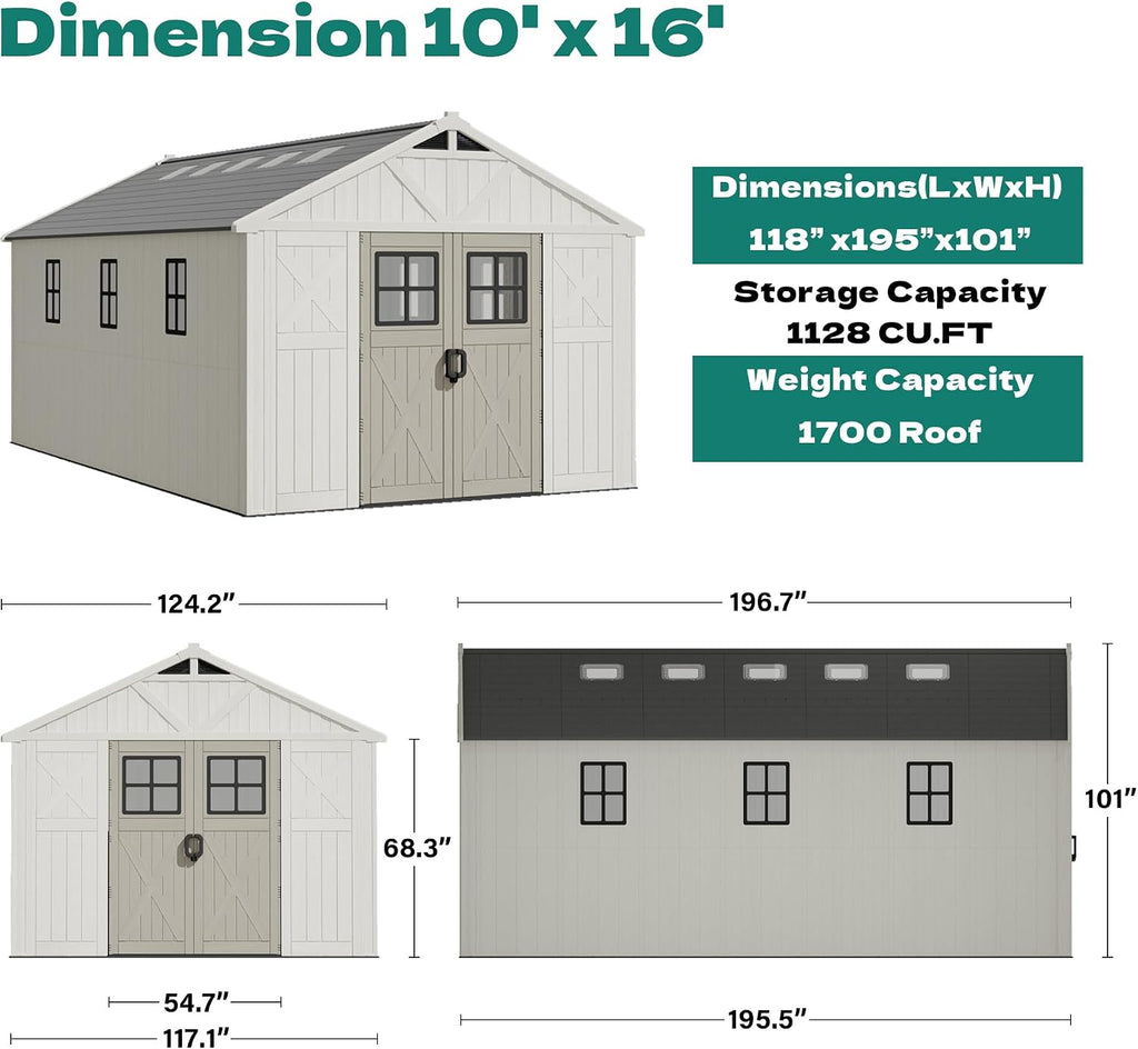 devoko 10x16 ft resin outdoor storage shed with shown in use