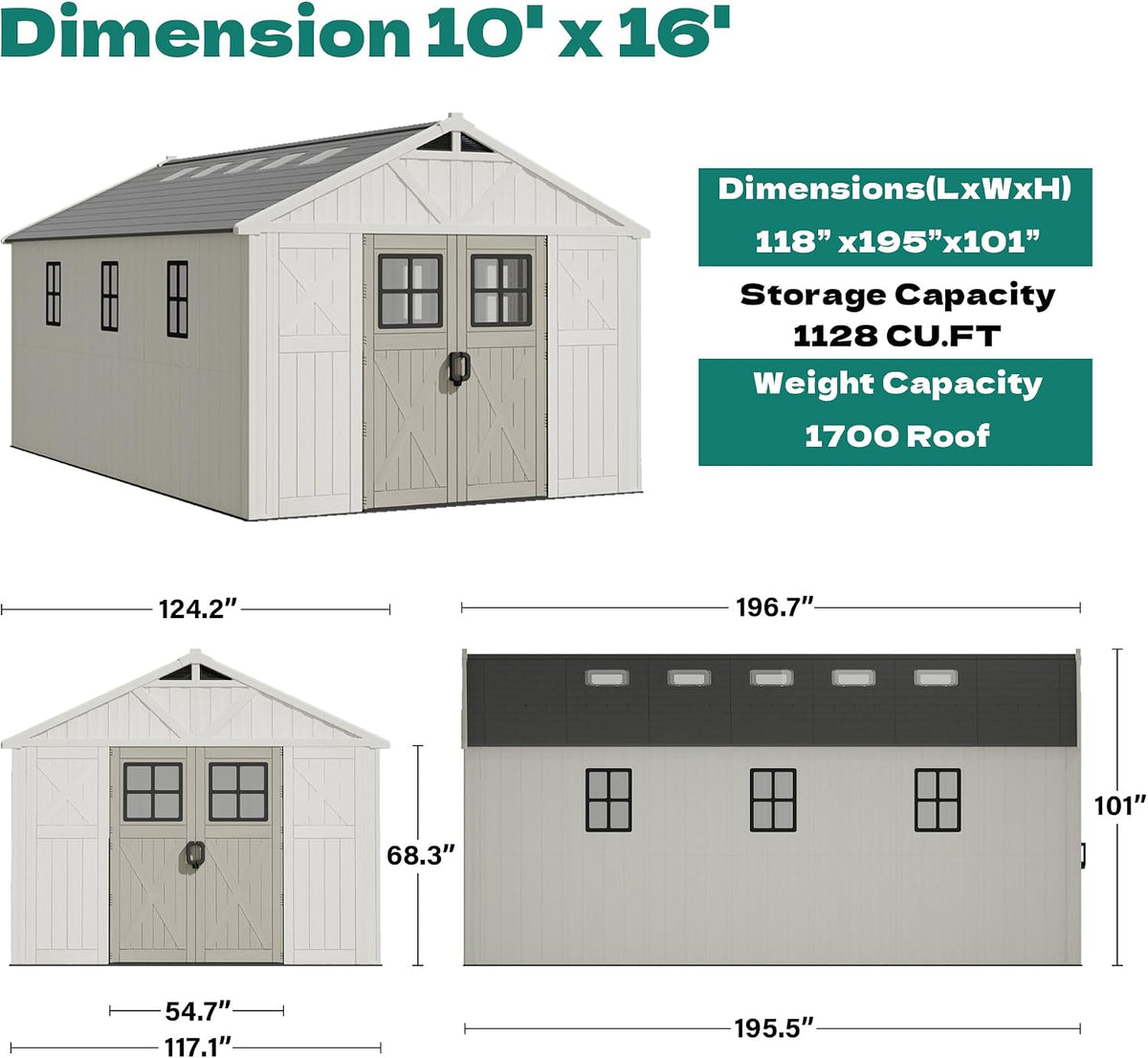 devoko 10x16 ft resin outdoor storage shed with shown in use