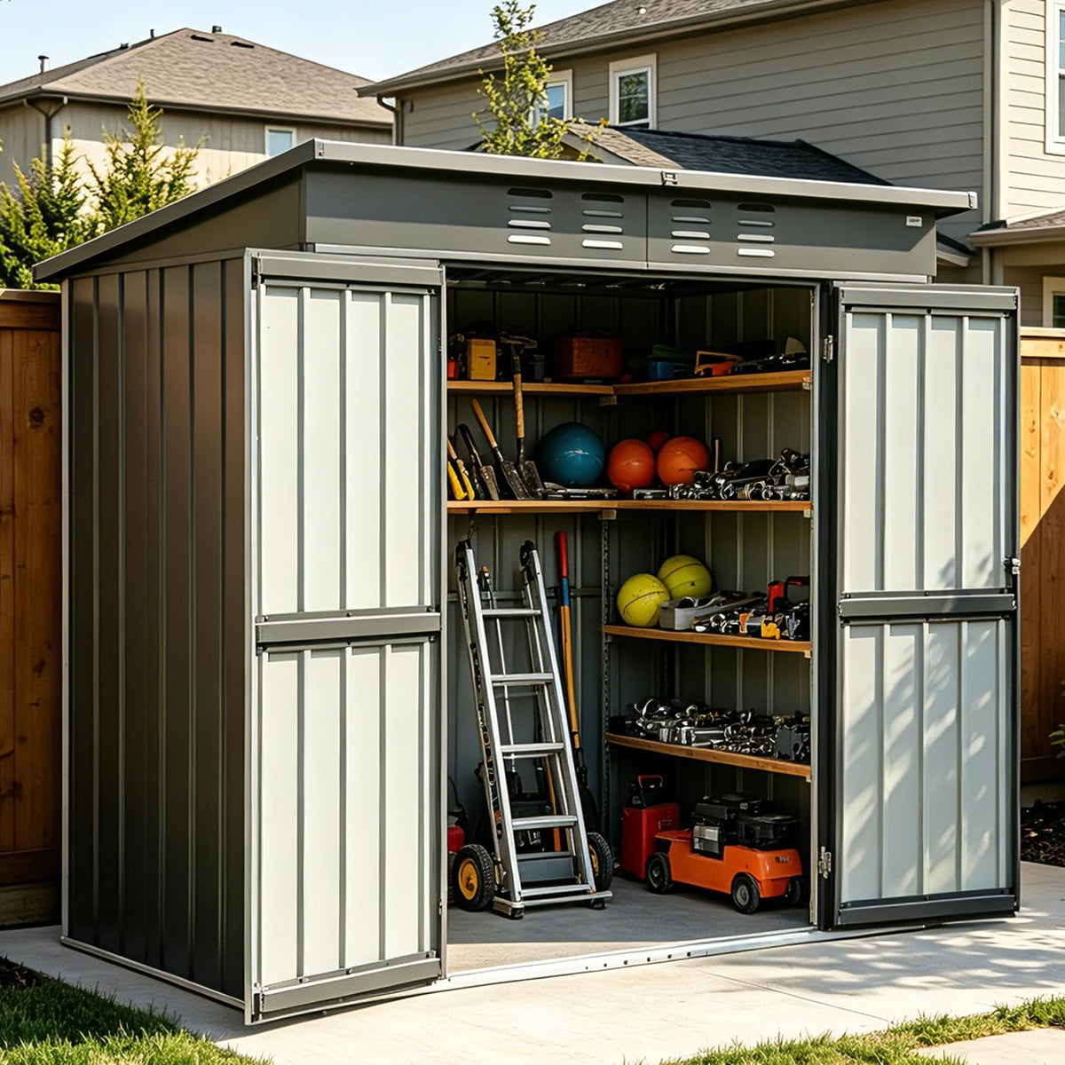 Domi Outdoor Storage Shed 6x4 FT,Metal Outside Sheds&Outdoor Storage Galvanized Steel,Tool Shed with Lockable Double Door for Patio,Backyard,Garden,Lawn