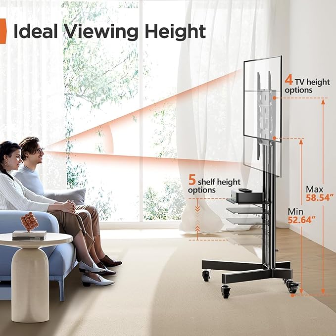 Perlegear Rolling TV Stand, Mobile TV Stand on Wheels