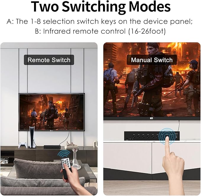 RuiPuo 8-Input to 1-HDMI-Output Converter Switchbetween Quick Different Sources