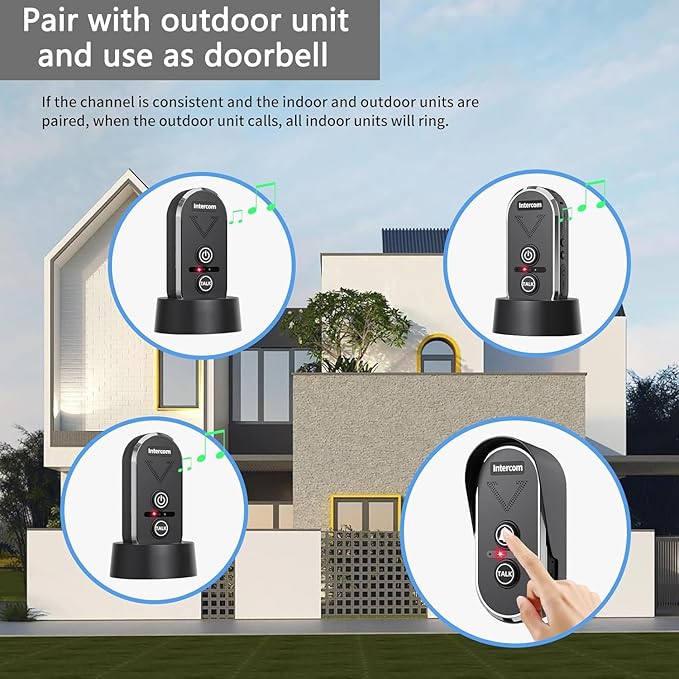 PANDAAR Doorbell Wireless for Home, Wireless Intercom System 4900ft Long Range (2 Pack)