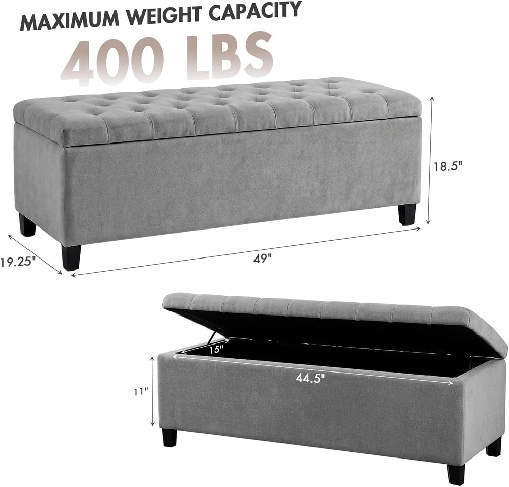 Madison Park 49" Upholstered Storage Bench, Button Tufted End of Bed Ben...