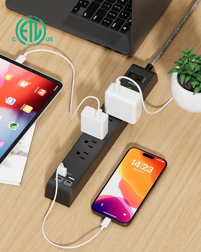 12FT Long Power Strip Surge Protector - (2 Pack)