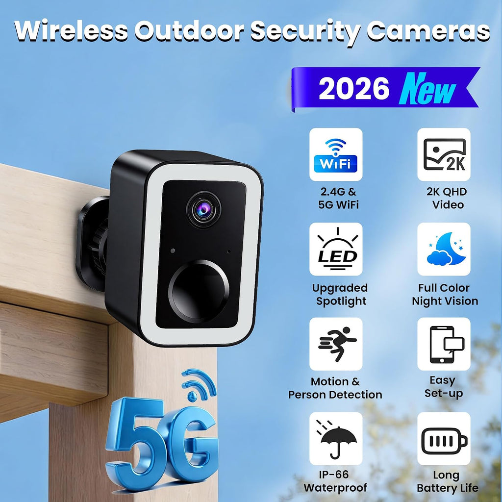 2026 upgraded 2k security cameras wireless outdoor, ai on a desk or shelf