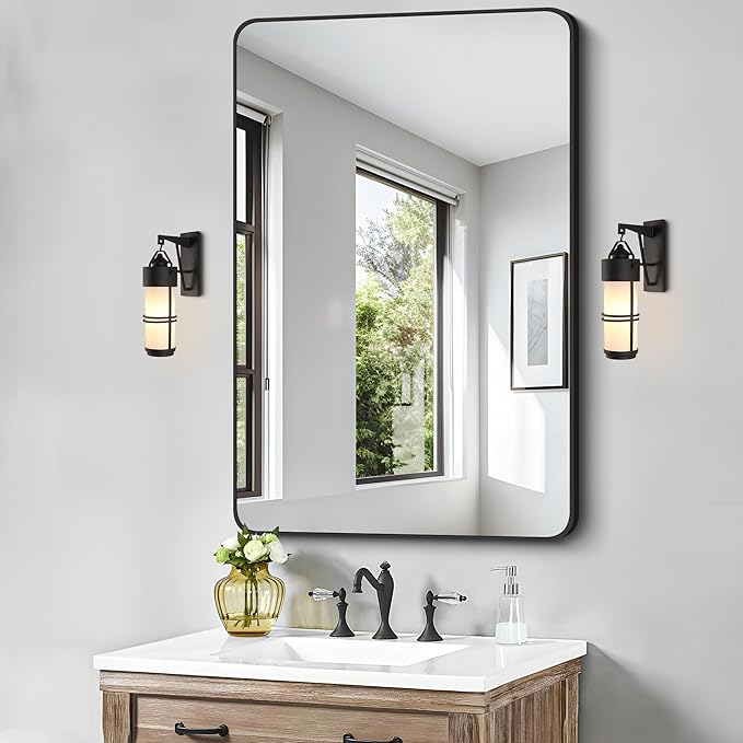 FORBATH Black Bathroom Mirror, Rectangular Vanity Mirror 30 x 48 Inch Wall