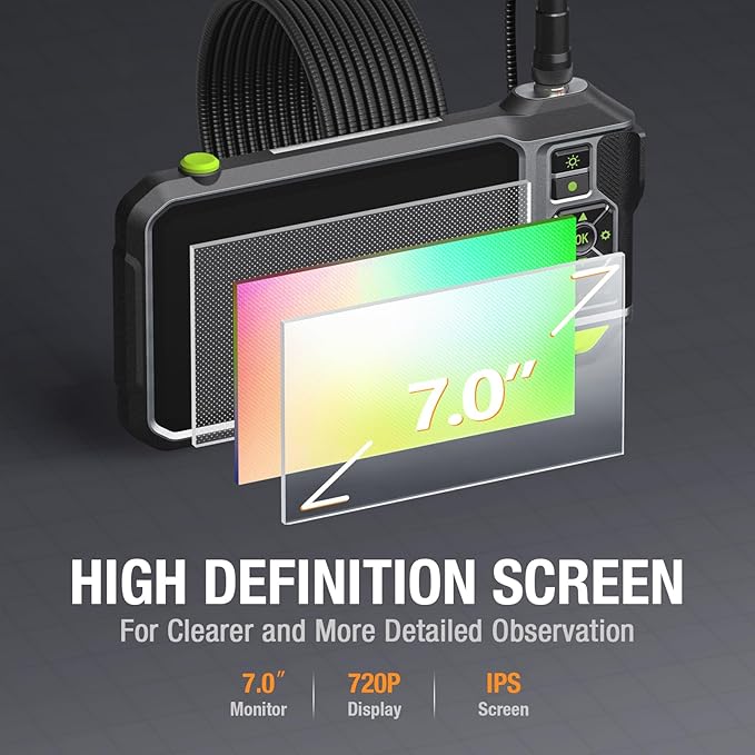 Triple Lens Borescope with 7" IPS Screen, Teslong 1080P HD Industrial Endoscope