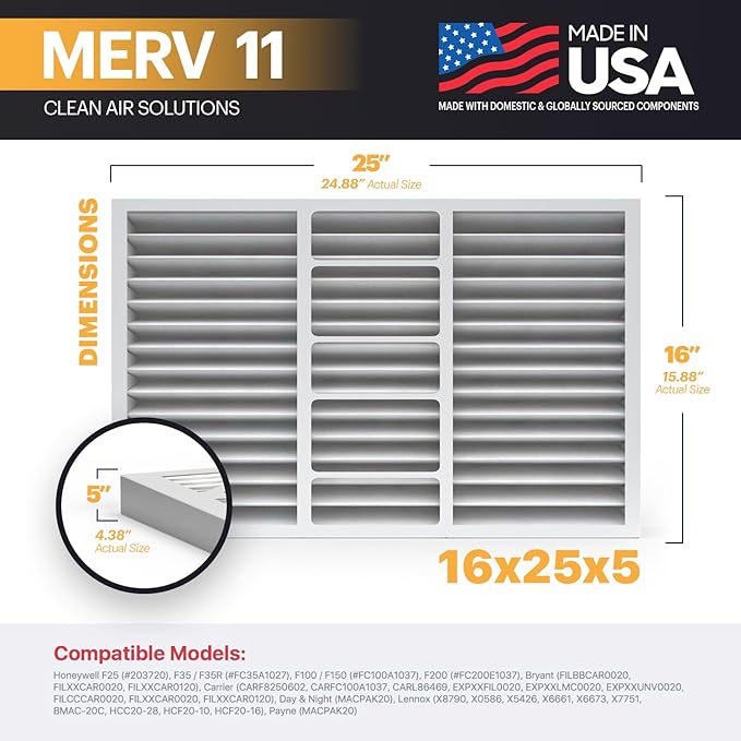 BNX TruFilter 16x25x5 MERV 11 Air Filter (2-Pack)