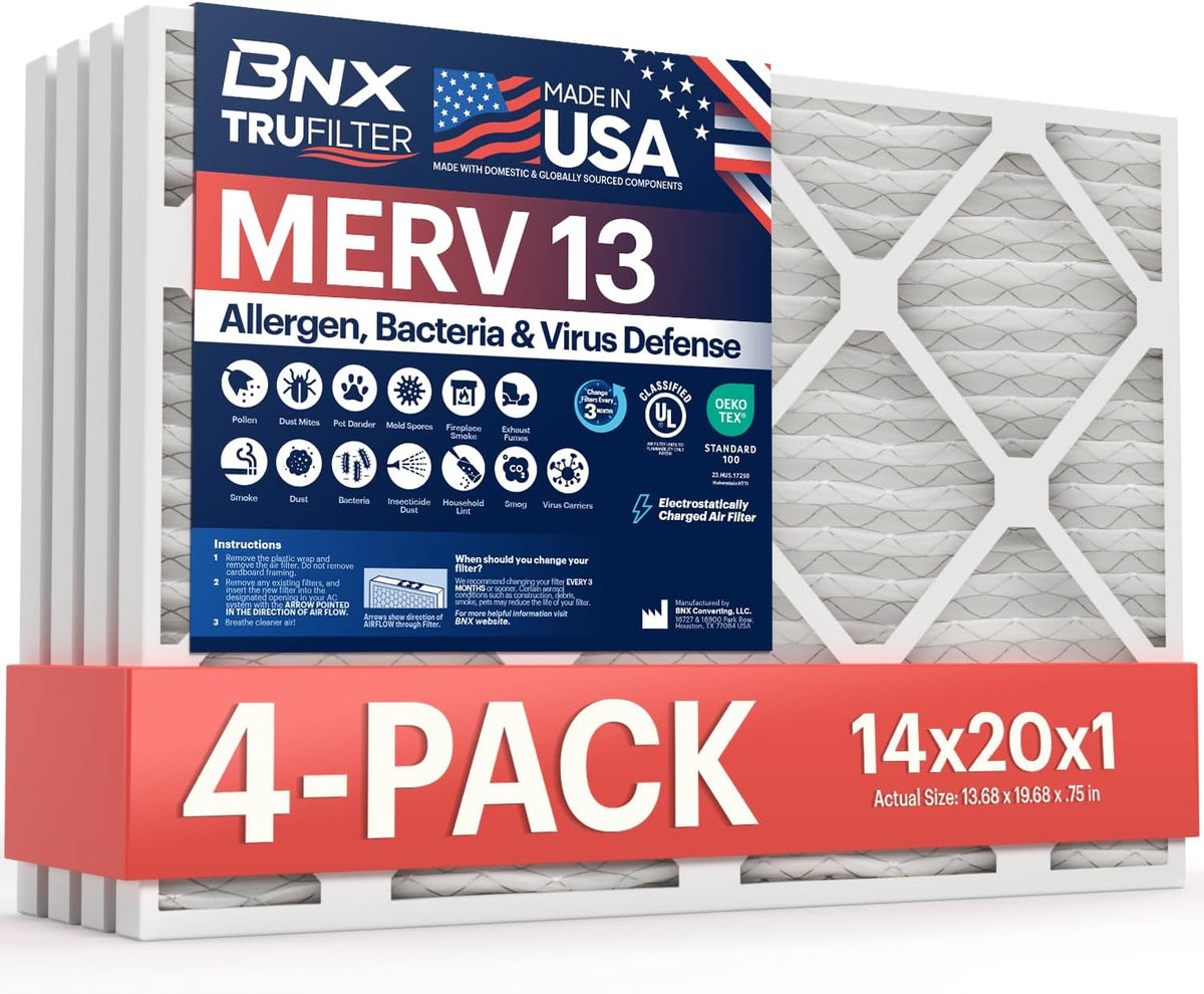 BNX TruFilter 14x20x1 Air Filter MERV 13 (4 Pack)