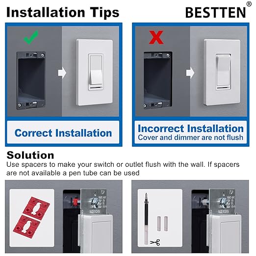 BESTTEN 6 Pack Dimmer Wall Light Switch, Compatible