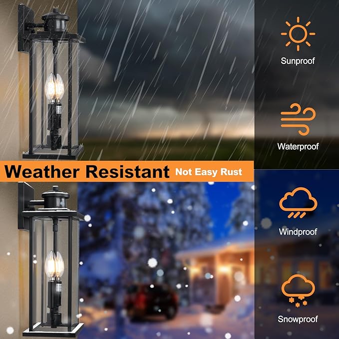 SIAFAVOI Large Motion Sensor Outdoor Sconce 2-Pack, Outdoor Wall Mount Fixtures