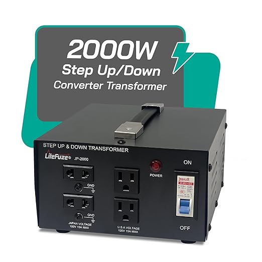 LiteFuze 2000 Watt Japan Voltage Converter Transformer Step Up/Down - 100v to