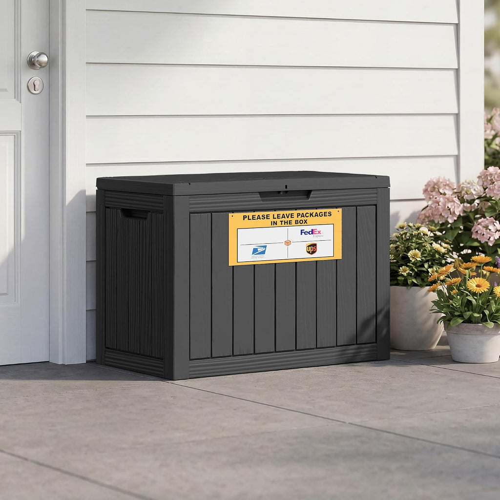 package delivery box for outside with sign 50 shown in use