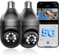 Light Bulb Security Camera 5G/2.4GHz WiFi 2K Lightbulb Security Cameras Wireless Outdoor, 360 Screw in Sight Bulb Motion Detection Siren Alarm Light Socket Camera 2-Way Audio Color Night Vision