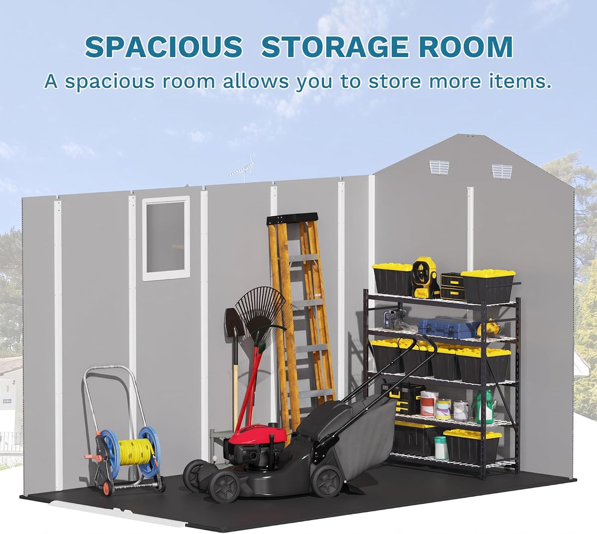 devoko 6x10 ft plastic storage shed with floor, close-up detail
