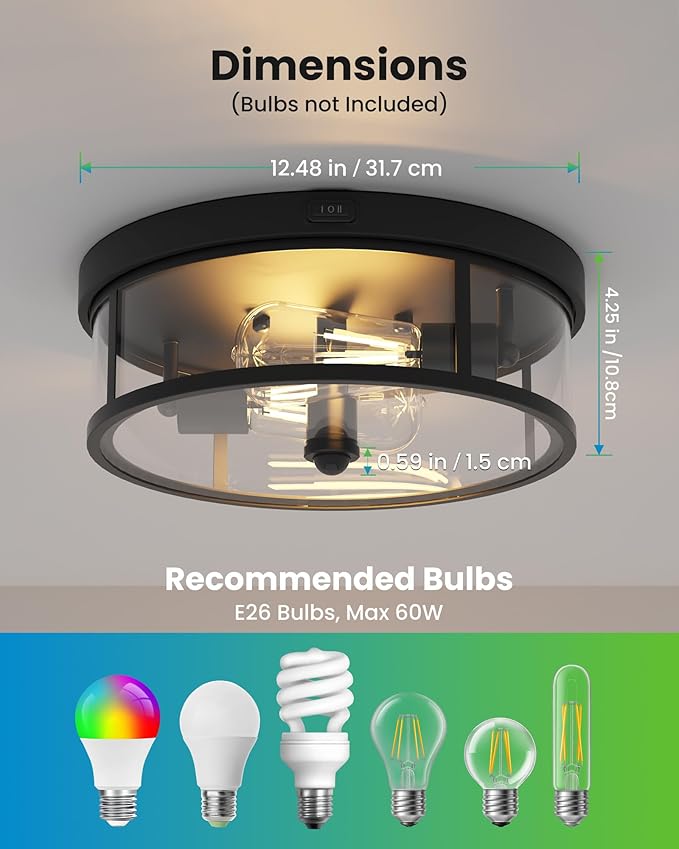 Craftersmark 2Pack Outdoor Flush Mount Ceiling Light 12.5In