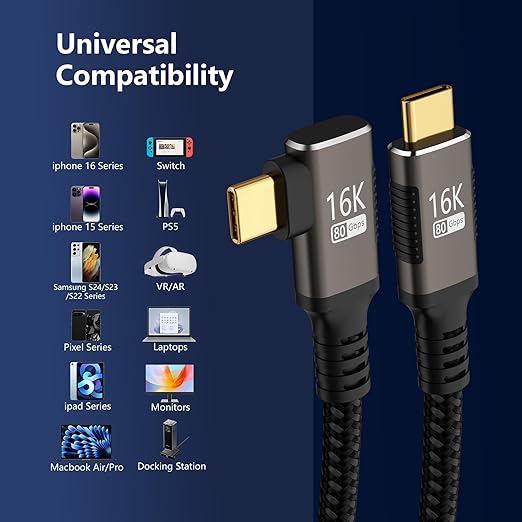 USBC right angle Cable 6.6FT Compatible