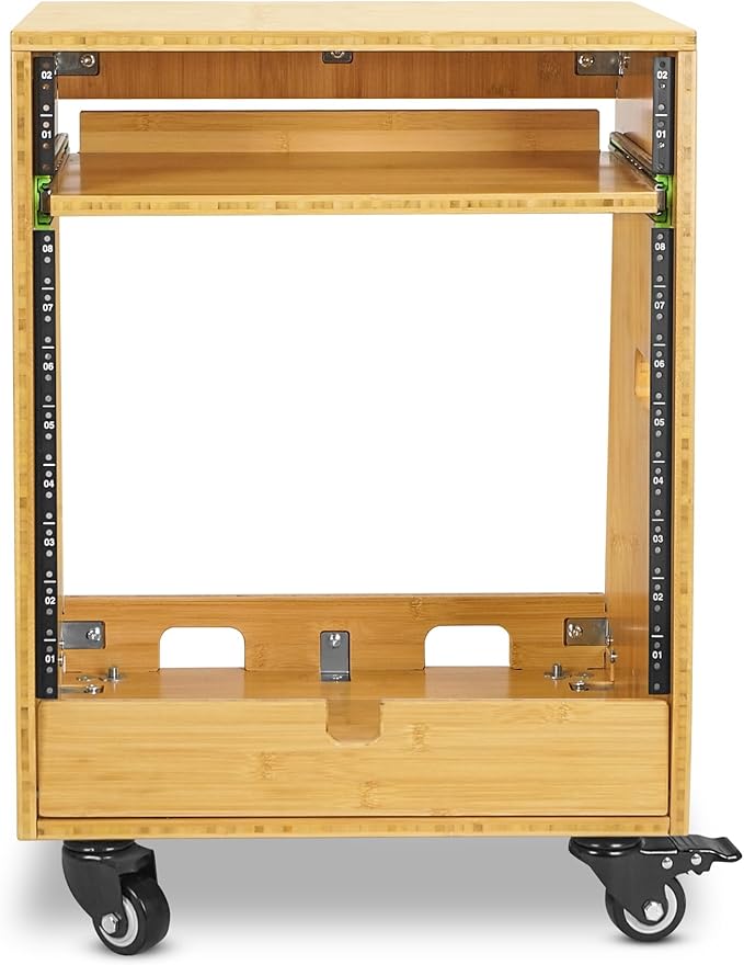 Sound Town DIY Solid Carbonized Bamboo Slanted 10U Studio Rack,
