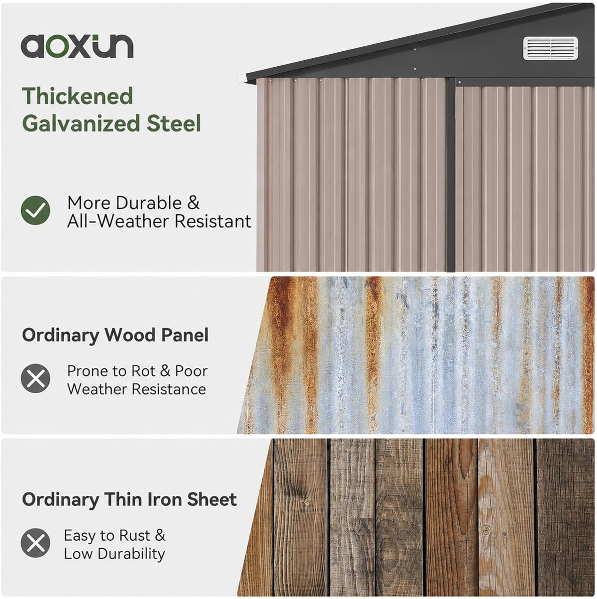 aoxun10x12 ft shed outdoor storage shed with floor, package contents