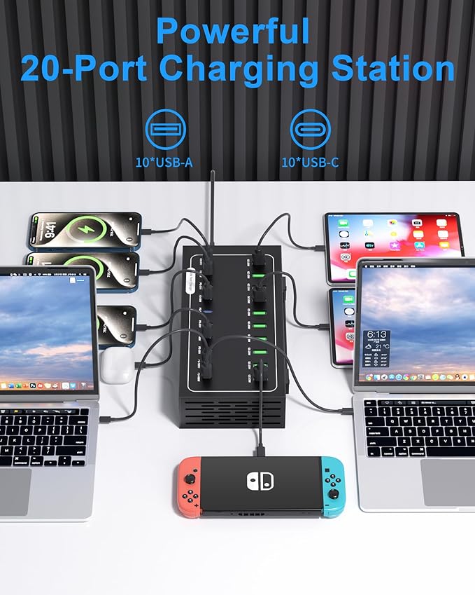 690W USB Charging Station, 20 Port Fast Charging Station