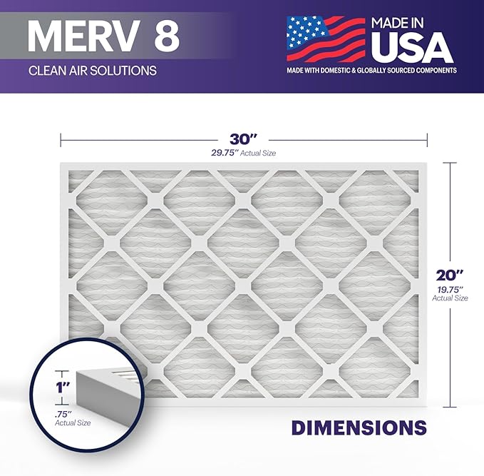 BNX TruFilter 20x30x1 Air Filter MERV 8 (4-Pack)