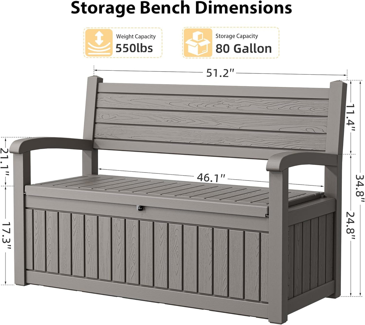 80 gallon lockable deck bench with storage, resin shown in use