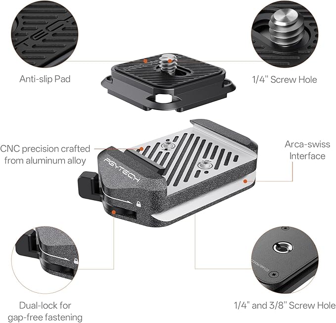 PGYTECH Quick Release Plate & Clamp V2, Arca Swiss Plate Camera Mount Adapter